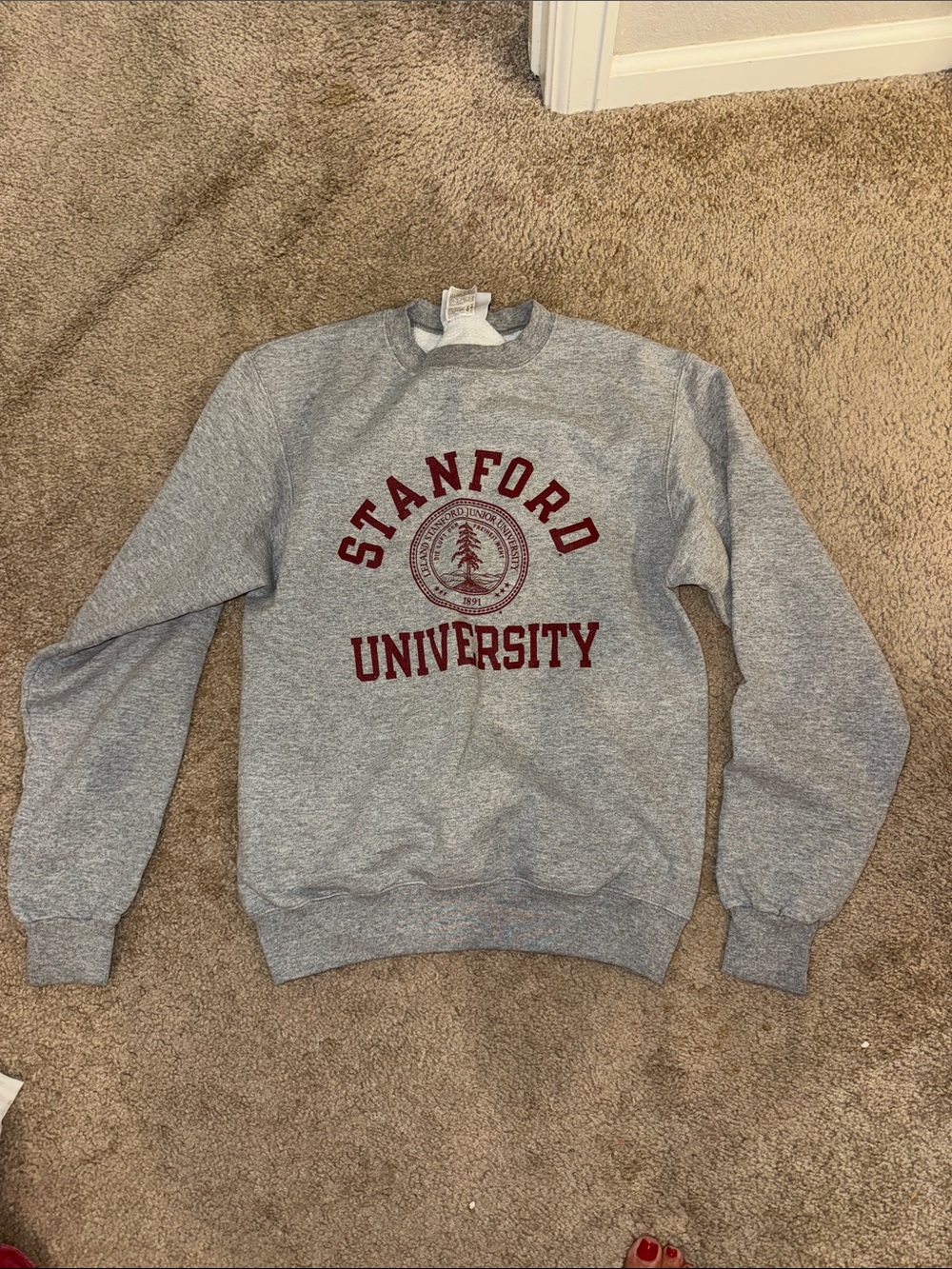 Champion Gray Crewneck Sweatshirt with Maroon Stanford Graphic